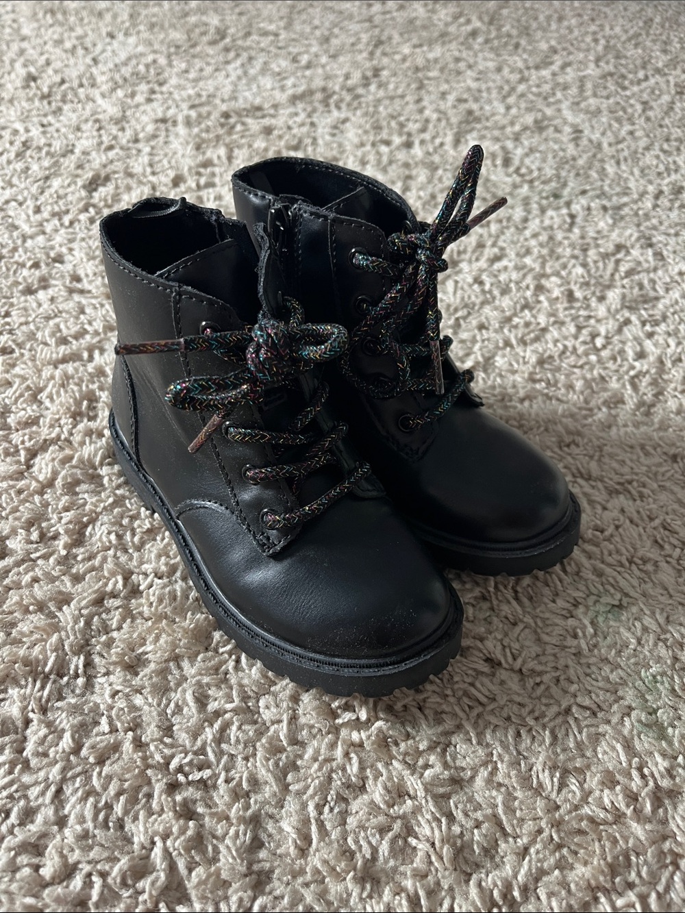 Old Navy Black Lace-Up Kids Combat Boots with Multicolor Laces